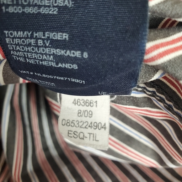 Tommy Hilfiger Mens Button Front Shirt Sz XXL Red White Blue Black Stripes - Picture 8 of 8